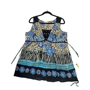 Dressbarn Blue and Black Blouse Elegant Top Size L -A38-